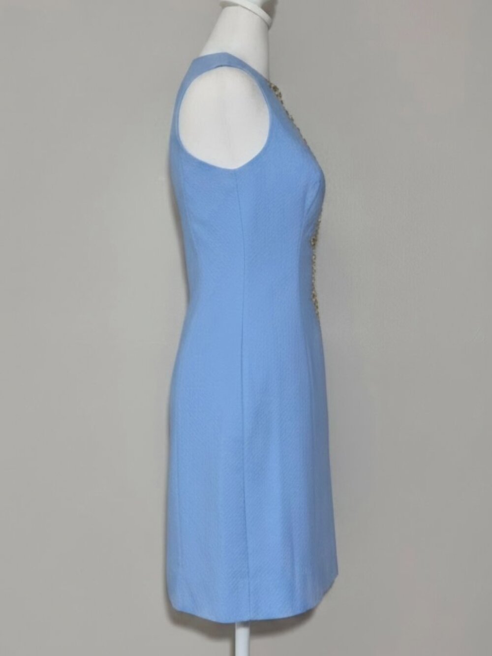 Lilly Pulitzer Blue Textured Sleeveless Dress with Gold Embroidery Size 00 - Picture 8 of 13